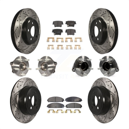 Front Rear Hub Bearings Assembly Coated Disc Brake Rotors And Semi-Metallic Pads Kit (10Pc) For 2019-2020 Chrysler 300 RWD with 5.7L KBB-117006 by Transit Auto