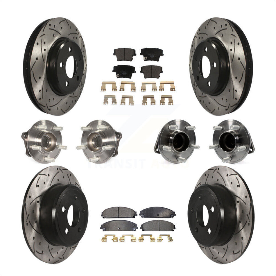 Front Rear Hub Bearings Assembly Coated Disc Brake Rotors And Ceramic Pads Kit (10Pc) For 2019-2020 Chrysler 300 RWD with 5.7L KBB-117008 by Transit Auto
