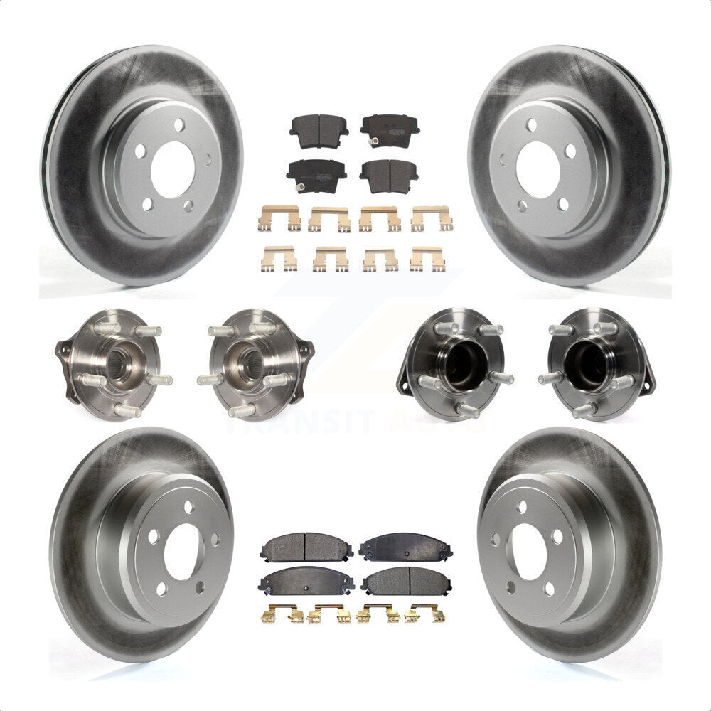 Front Rear Hub Bearings Assembly Coated Disc Brake Rotors And Semi-Metallic Pads Kit (10Pc) For 2019-2020 Chrysler 300 RWD with 5.7L KBB-117013 by Transit Auto