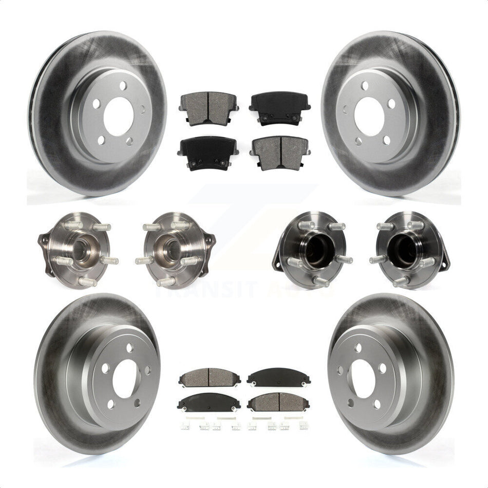 Front Rear Hub Bearings Assembly Coated Disc Brake Rotors And Semi-Metallic Pads Kit (10Pc) For 2019-2020 Chrysler 300 RWD with 5.7L KBB-117018 by Transit Auto
