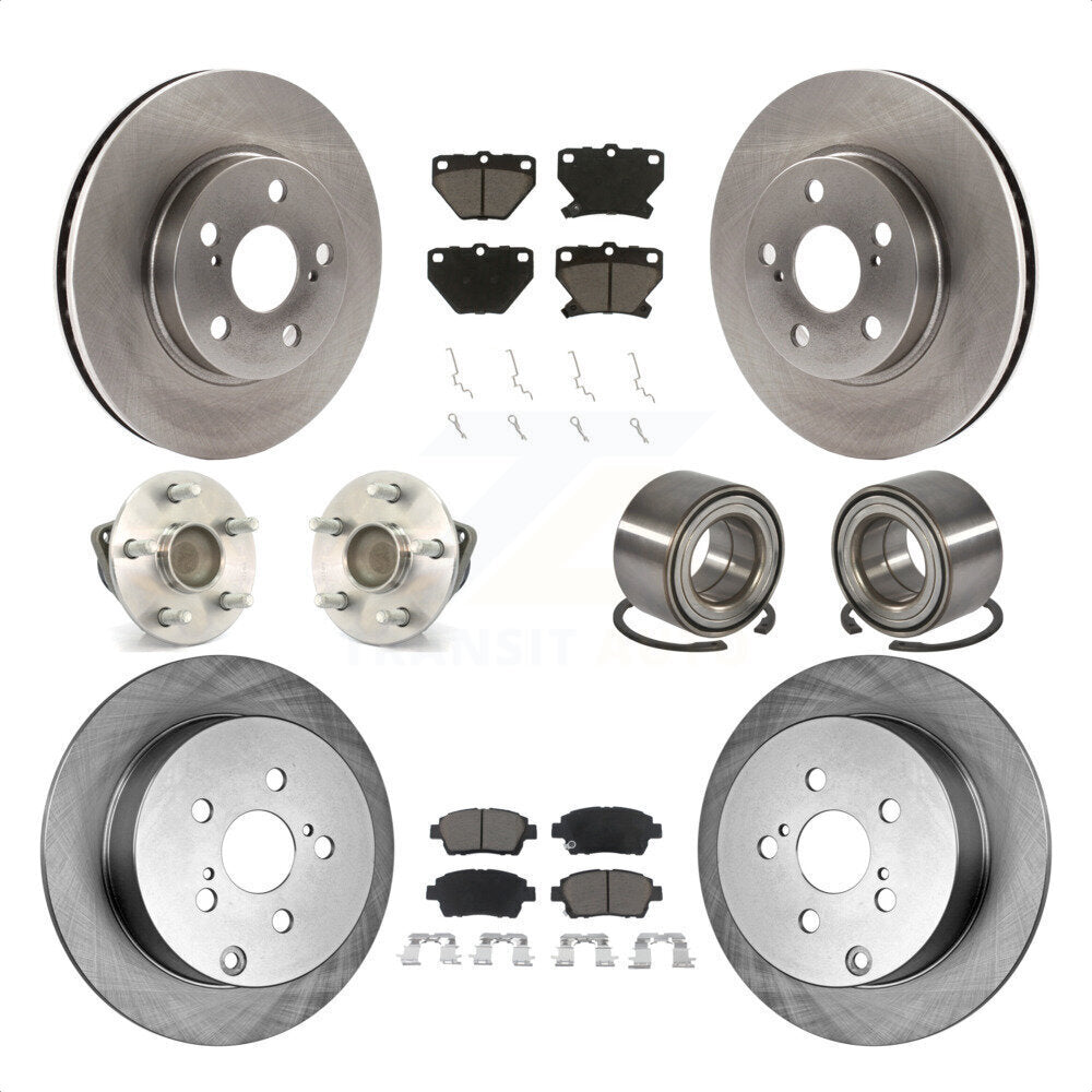 Front Rear Wheel Hub Bearings Assembly Disc Brake Rotors And Ceramic Pads Kit (10Pc) For 2000 Toyota Celica GT with 4-Wheel ABS KBB-117070 by Transit Auto
