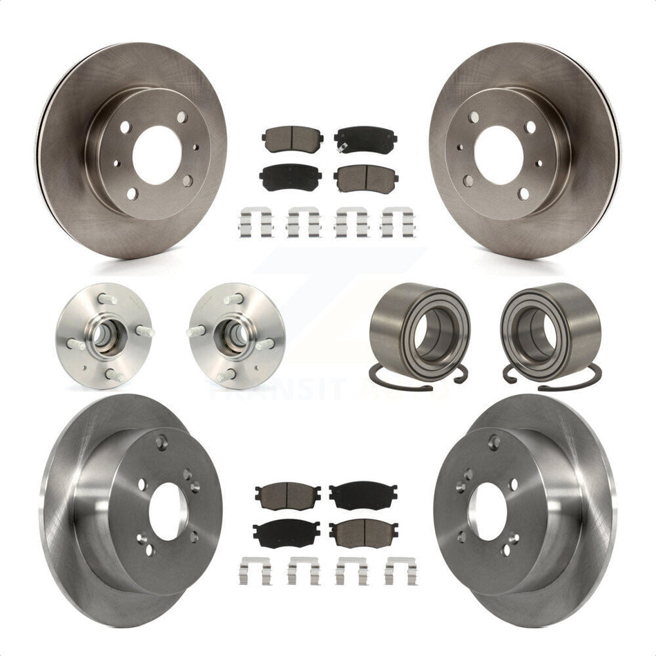 Front Rear Wheel Hub Bearings Assembly Disc Brake Rotors And Ceramic Pads Kit (10Pc) For 2006 Hyundai Accent Hatchback with Non-ABS KBB-117102