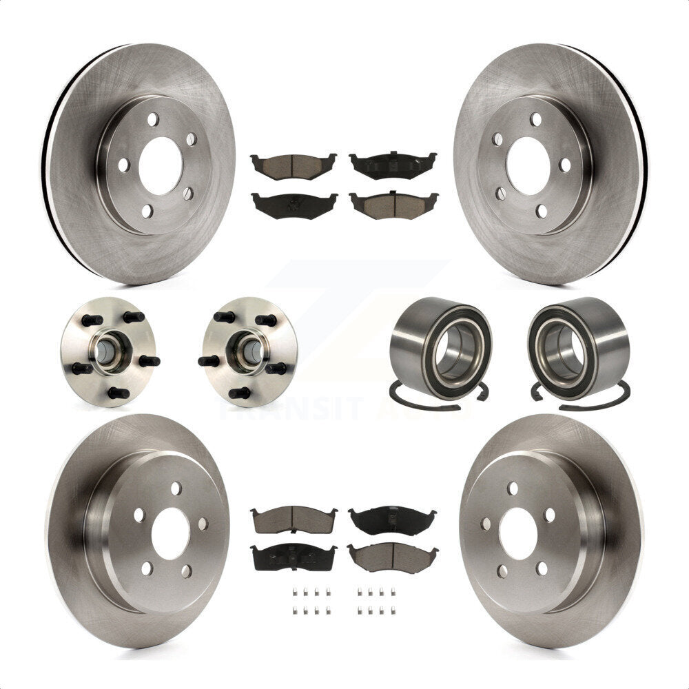 Front Rear Wheel Hub Bearings Assembly Disc Brake Rotors And Ceramic Pads Kit (10Pc) For Dodge Neon Chrysler KBB-117108 by Transit Auto