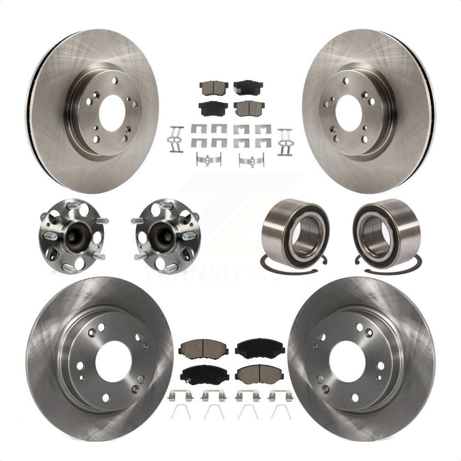 Front Rear Wheel Hub Bearings Assembly Disc Brake Rotors And Ceramic Pads Kit (10Pc) For Honda Civic KBB-117114 by Transit Auto