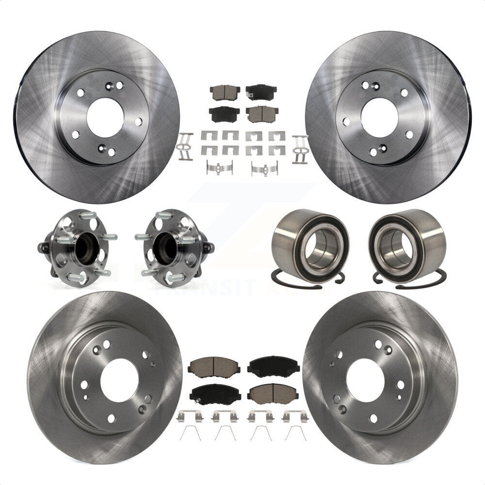 Front Rear Wheel Hub Bearings Assembly Disc Brake Rotors And Ceramic Pads Kit (10Pc) For Honda Civic KBB-117115 by Transit Auto