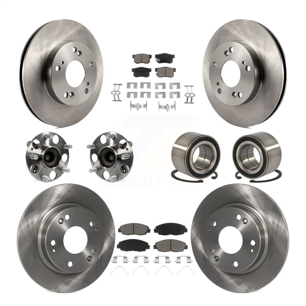 Front Rear Wheel Hub Bearings Assembly Disc Brake Rotors And Ceramic Pads Kit (10Pc) For 2012 Honda Civic LX Vehicles Manufactured In Canada KBB-117118 by Transit Auto
