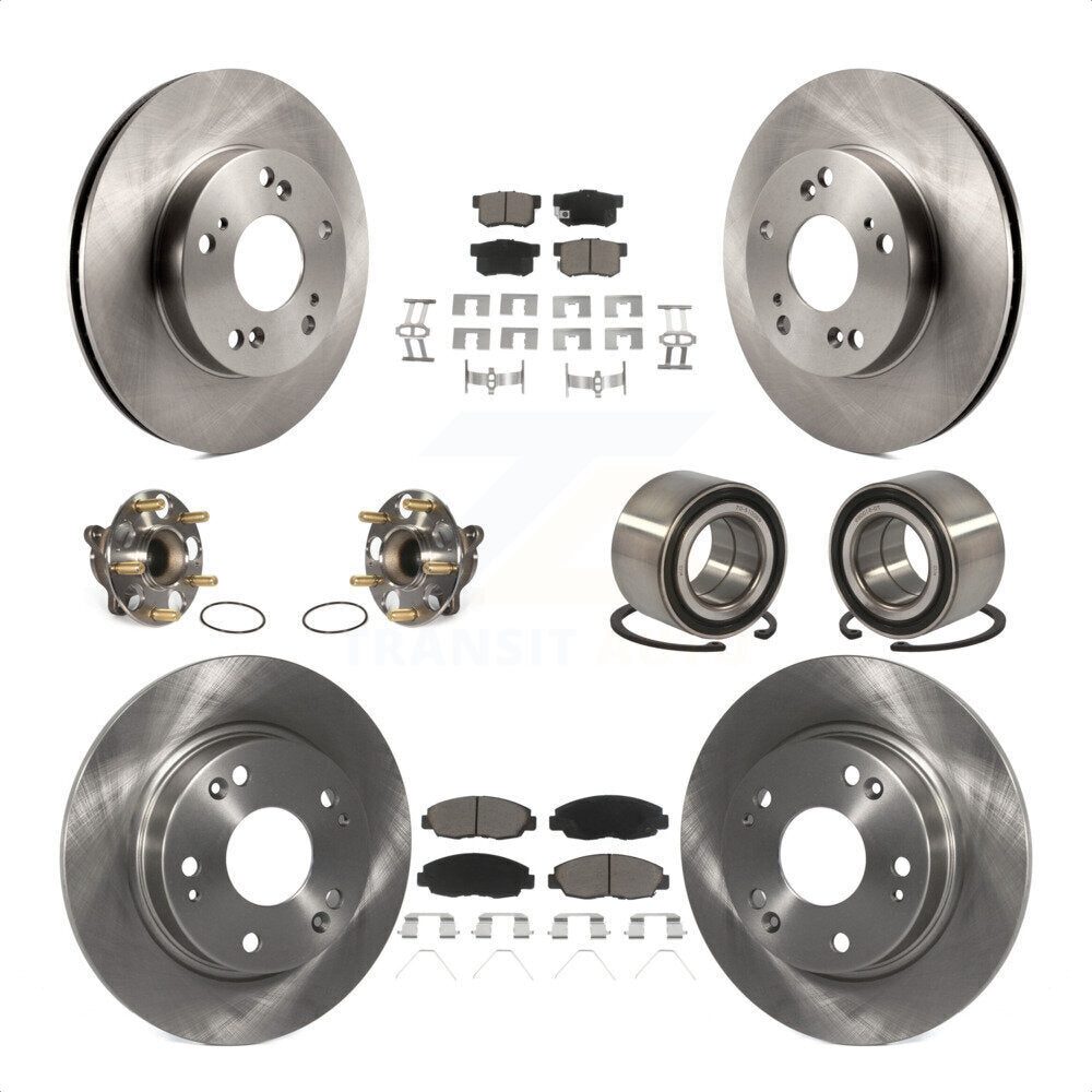 Front Rear Wheel Hub Bearings Assembly Disc Brake Rotors And Ceramic Pads Kit (10Pc) For Honda Civic KBB-117119 by Transit Auto