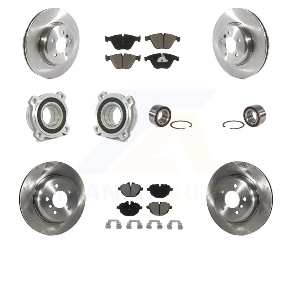 Front Rear Wheel Hub Bearings Assembly Disc Brake Rotors And Ceramic Pads Kit (10Pc) For 2011-2012 BMW 535i xDrive KBB-117121 by Transit Auto