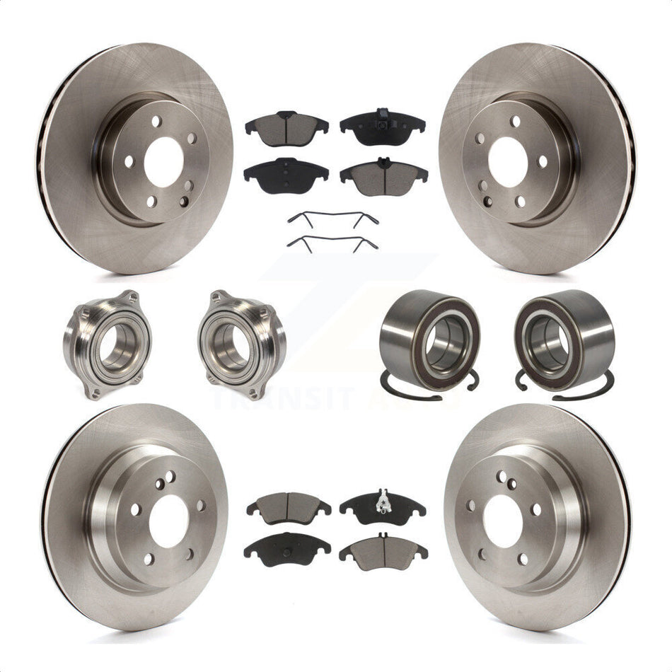 Front Rear Wheel Hub Bearings Assembly Disc Brake Rotors And Ceramic Pads Kit (10Pc) For 2014 Mercedes-Benz E350 Convertible Coupe With 322mm Diameter Rotor KBB-117138 by Transit Auto