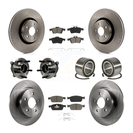 Front Rear Wheel Hub Bearings Assembly Disc Brake Rotors And Ceramic Pads Kit (10Pc) For Ford Focus Without Active Park Assist KBB-117160 by Transit Auto