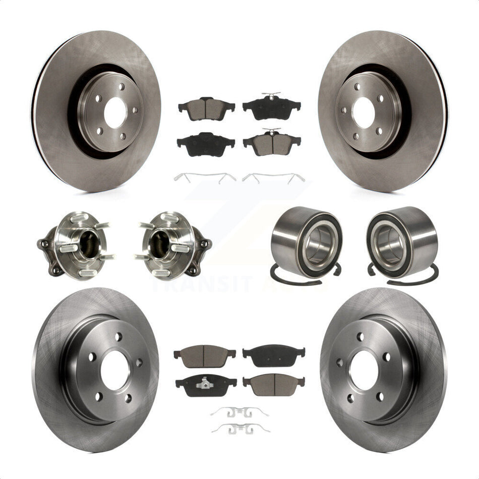 Front Rear Wheel Hub Bearings Assembly Disc Brake Rotors And Ceramic Pads Kit (10Pc) For Ford Focus With Parking Assist KBB-117162 by Transit Auto