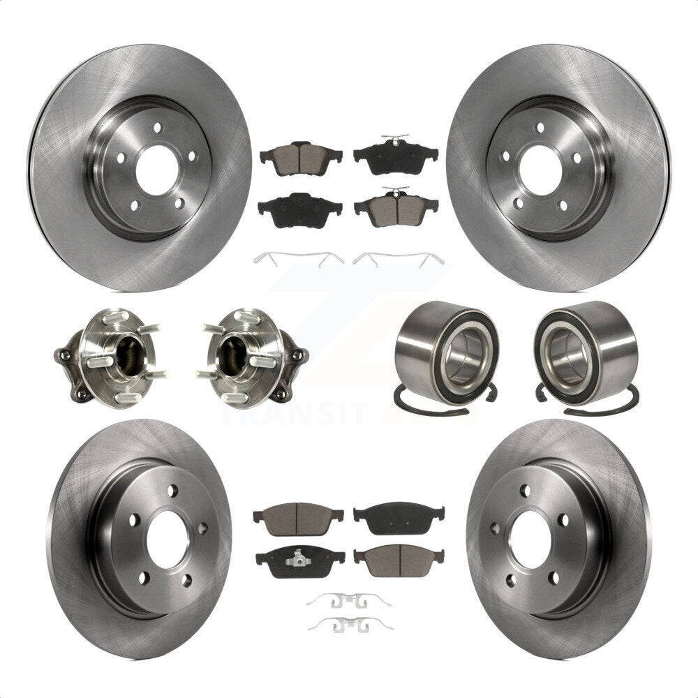 Front Rear Wheel Hub Bearings Assembly Disc Brake Rotors And Ceramic Pads Kit (10Pc) For 2013 Ford Focus ST with GAS engine With Parking Assist KBB-117164 by Transit Auto