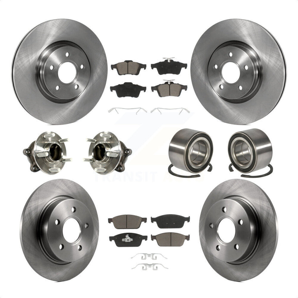 Front Rear Wheel Hub Bearings Assembly Disc Brake Rotors And Ceramic Pads Kit (10Pc) For 2013 Ford Focus ST with GAS engine With Parking Assist KBB-117164 by Transit Auto