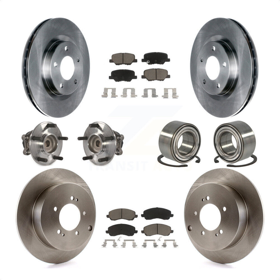 Front Rear Wheel Hub Bearings Assembly Disc Brake Rotors And Ceramic Pads Kit (10Pc) For 2013 Mitsubishi Outlander FWD with 3.0L KBB-117199 by Transit Auto