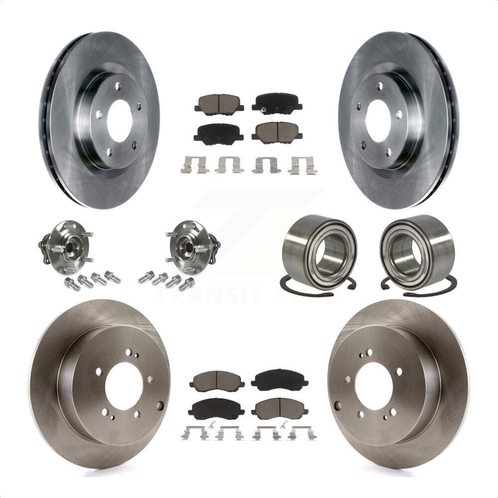 Front Rear Wheel Hub Bearings Assembly Disc Brake Rotors And Ceramic Pads Kit (10Pc) For 2013 Mitsubishi Outlander AWD with 3.0L Without 7 Passenger Seating KBB-117200 by Transit Auto