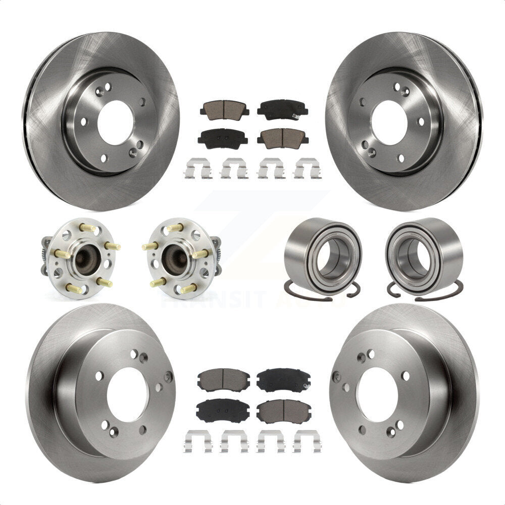 Front Rear Wheel Hub Bearings Assembly Disc Brake Rotors And Ceramic Pads Kit (10Pc) For 2010 Hyundai Sonata 2.4L KBB-117209 by Transit Auto