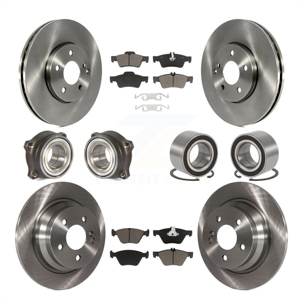 Front Rear Wheel Hub Bearings Assembly Disc Brake Rotors And Ceramic Pads Kit (10Pc) For Mercedes-Benz E320 With Solid Rotor KBB-117317 by Transit Auto