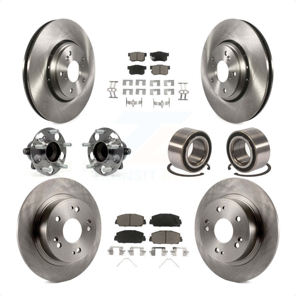 Front Rear Wheel Hub Bearings Assembly Disc Brake Rotors And Ceramic Pads Kit (10Pc) For 2017-2018 Acura ILX KBB-117332 by Transit Auto