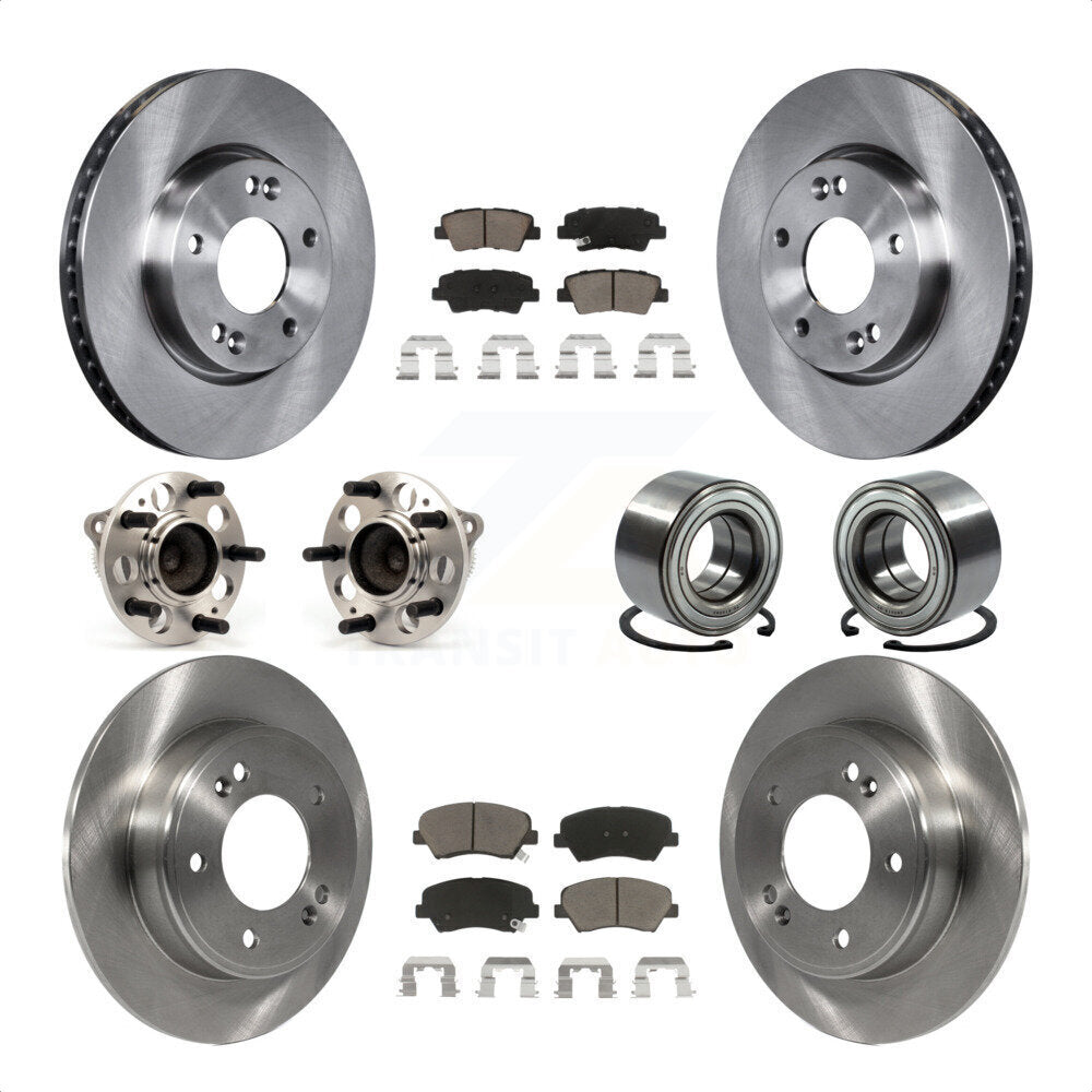Front Rear Wheel Hub Bearings Assembly Disc Brake Rotors And Ceramic Pads Kit (10Pc) For 2014 Kia Forte5 EX KBB-117363 by Transit Auto