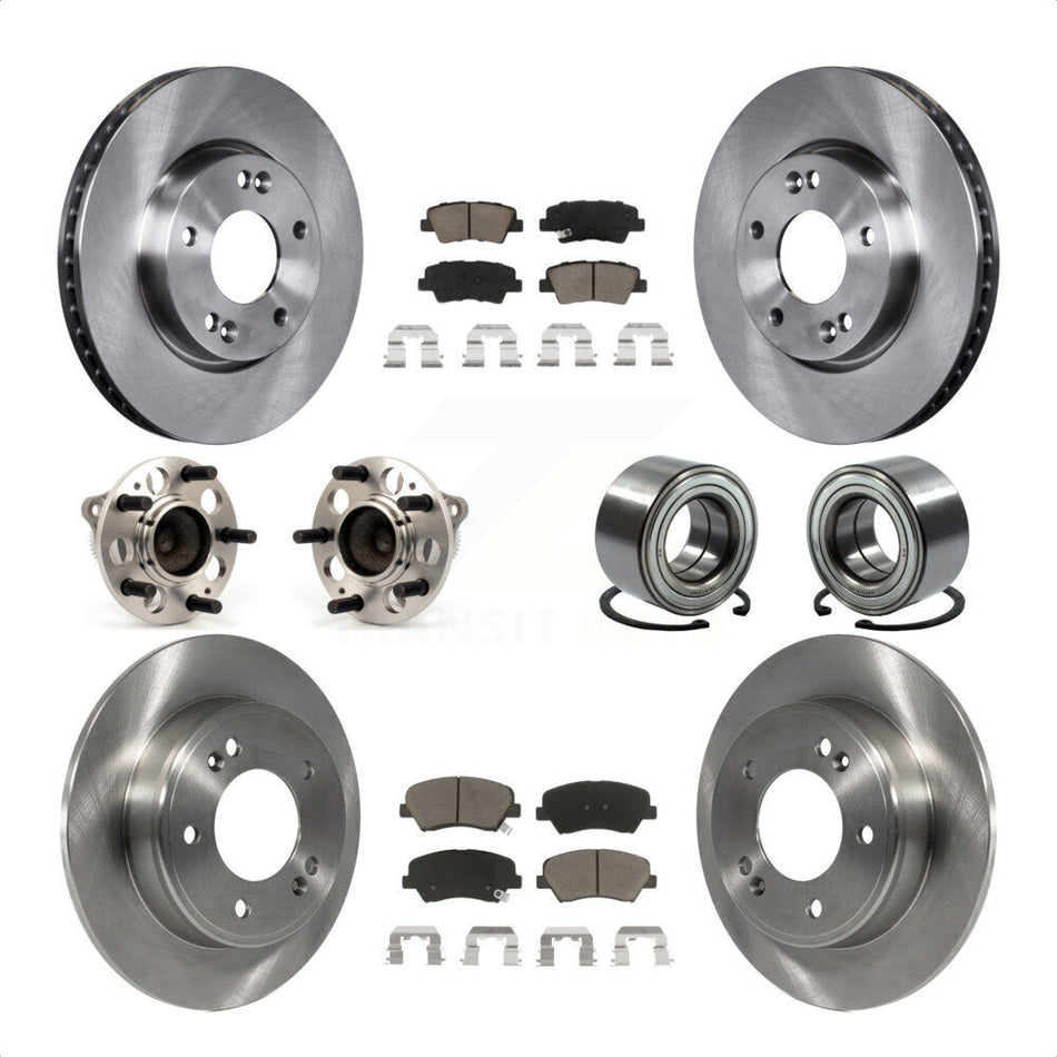 Front Rear Wheel Hub Bearings Assembly Disc Brake Rotors And Ceramic Pads Kit (10Pc) For 2014 Kia Forte5 EX KBB-117363 by Transit Auto