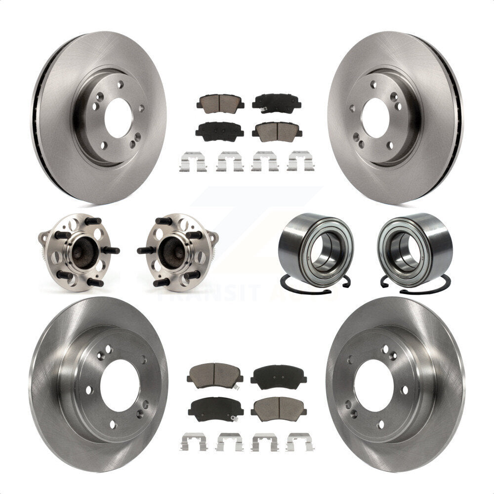Front Rear Wheel Hub Bearings Assembly Disc Brake Rotors And Ceramic Pads Kit (10Pc) For 2015 Hyundai Veloster Tech RE FLEX SE KBB-117368 by Transit Auto