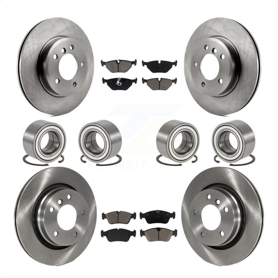 Front Rear Wheel Bearings Disc Brake Rotors And Ceramic Pads Kit (10Pc) For 2001-2005 BMW 325i KBB-117371 by Transit Auto