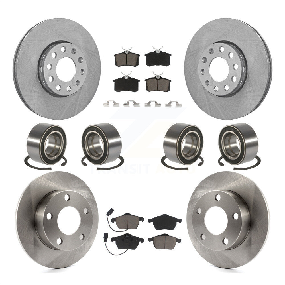 Front Rear Wheel Bearings Disc Brake Rotors And Ceramic Pads Kit (10Pc) For 2000 Volkswagen Passat 2.8L with Naturally Aspirated KBB-117395 by Transit Auto