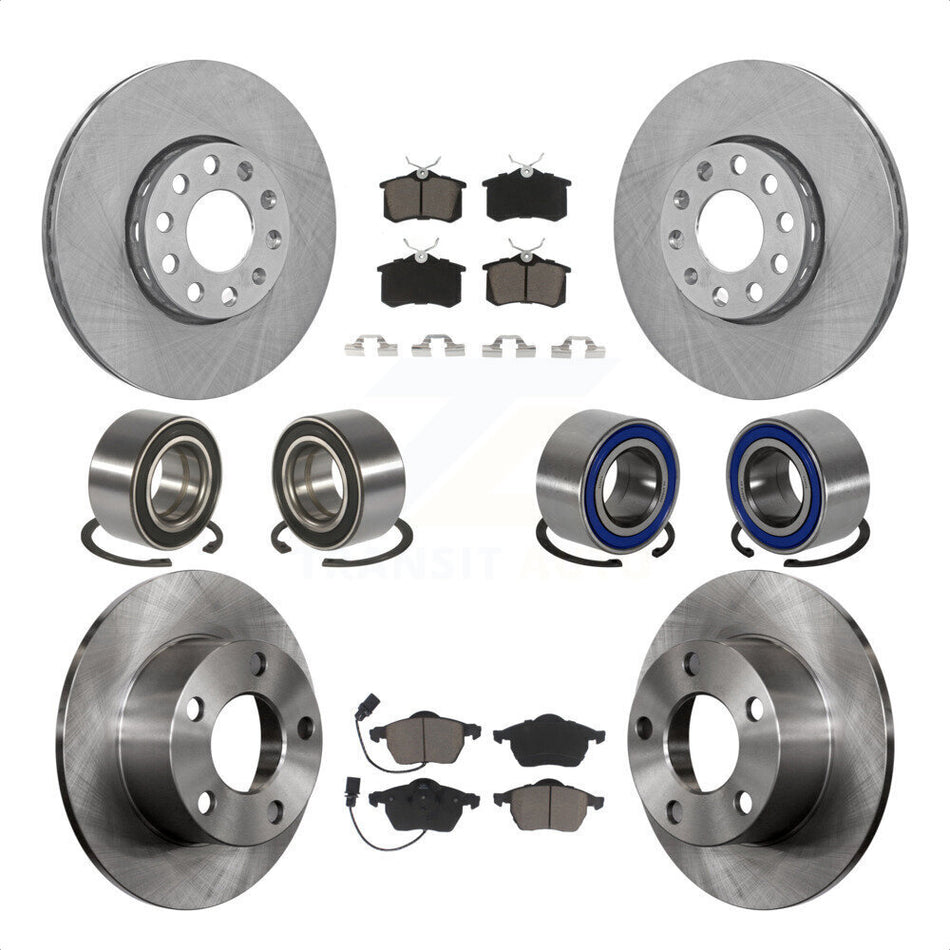 Front Rear Wheel Bearings Disc Brake Rotors And Ceramic Pads Kit (10Pc) For 2000 Volkswagen Passat 1.8L with Turbocharged KBB-117396 by Transit Auto