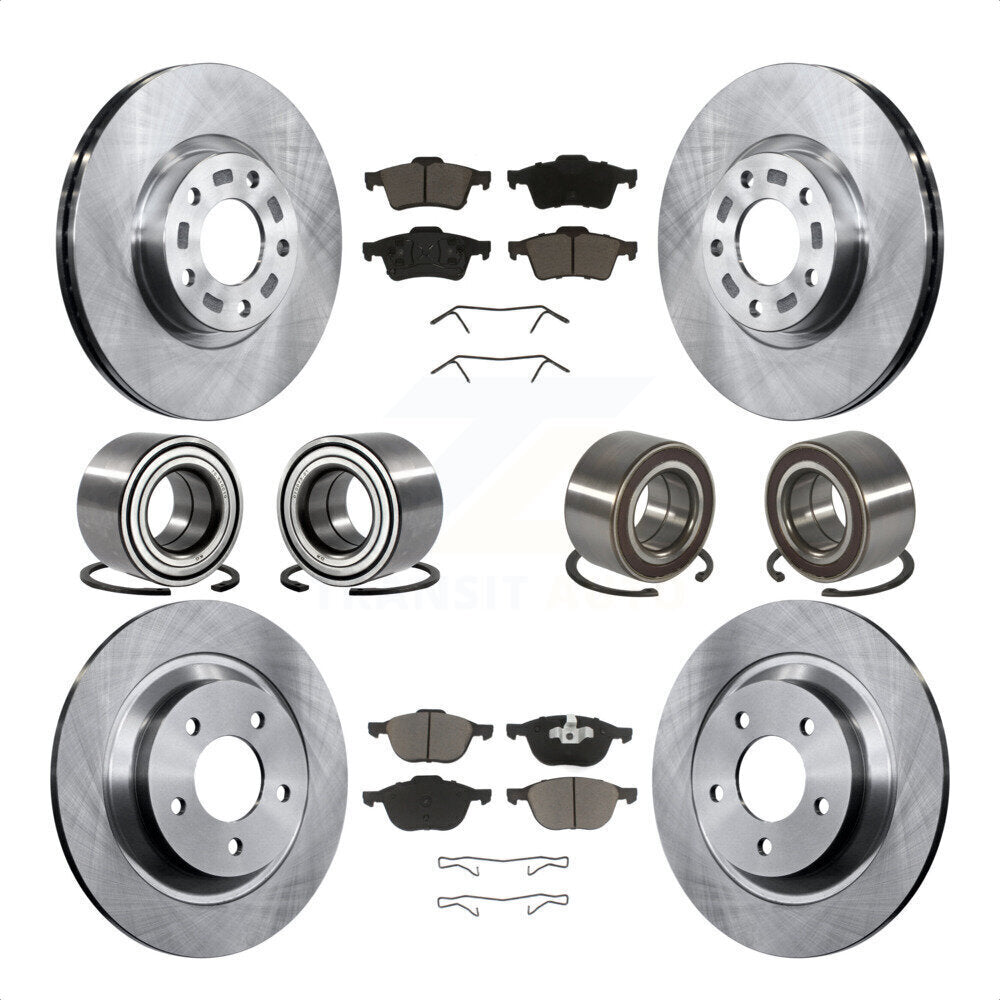 Front Rear Wheel Bearings Disc Brake Rotors And Ceramic Pads Kit (10Pc) For 2006 Mazda 5 To 02 06 KBB-117418 by Transit Auto