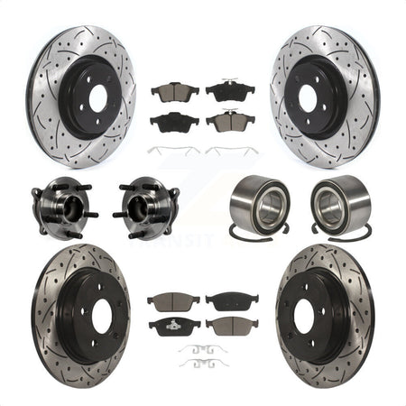Front Rear Wheel Hub Bearings Assembly Coated Disc Brake Rotors And Ceramic Pads Kit (10Pc) For Ford Focus Without Active Park Assist KBB-117490 by Transit Auto
