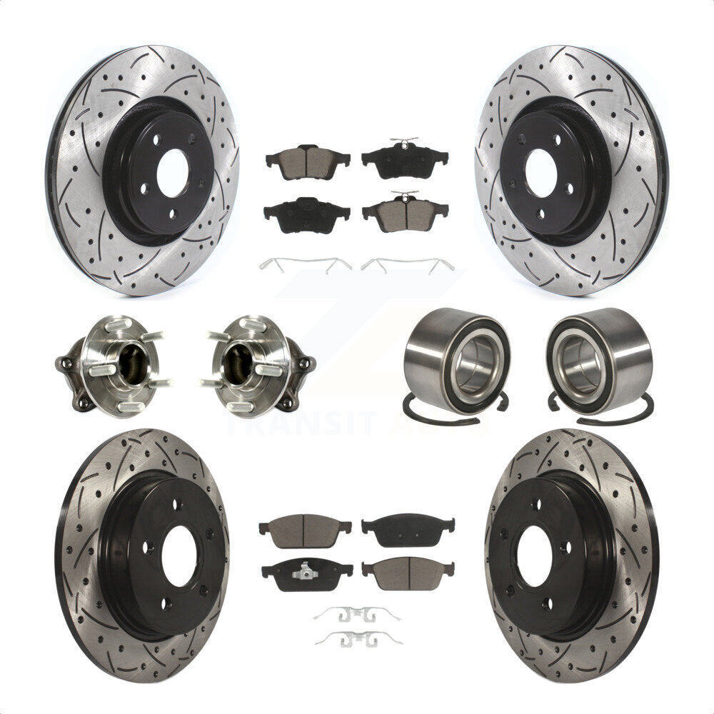 Front Rear Wheel Hub Bearings Assembly Coated Disc Brake Rotors And Ceramic Pads Kit (10Pc) For Ford Focus With Parking Assist KBB-117491 by Transit Auto