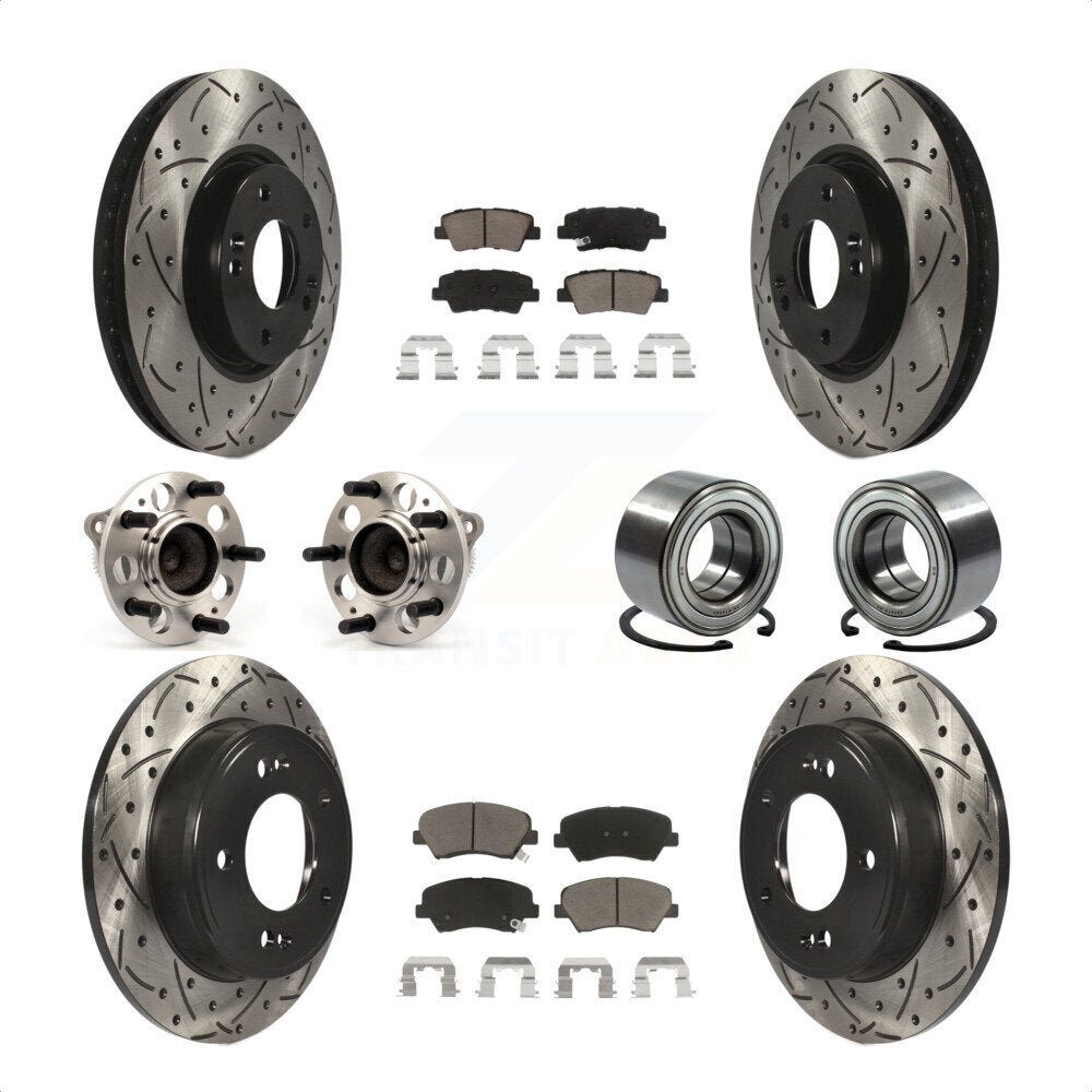 Front Rear Wheel Hub Bearings Assembly Coated Disc Brake Rotors And Ceramic Pads Kit (10Pc) For 2015 Hyundai Veloster Tech RE FLEX SE KBB-117501 by Transit Auto