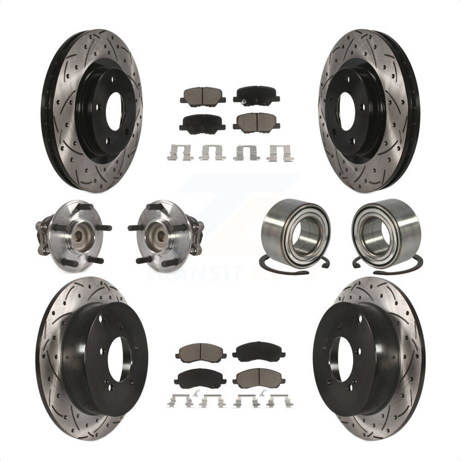 Front Rear Wheel Hub Bearings Assembly Coated Disc Brake Rotors And Ceramic Pads Kit (10Pc) For 2013 Mitsubishi Outlander FWD with 3.0L KBB-117525 by Transit Auto