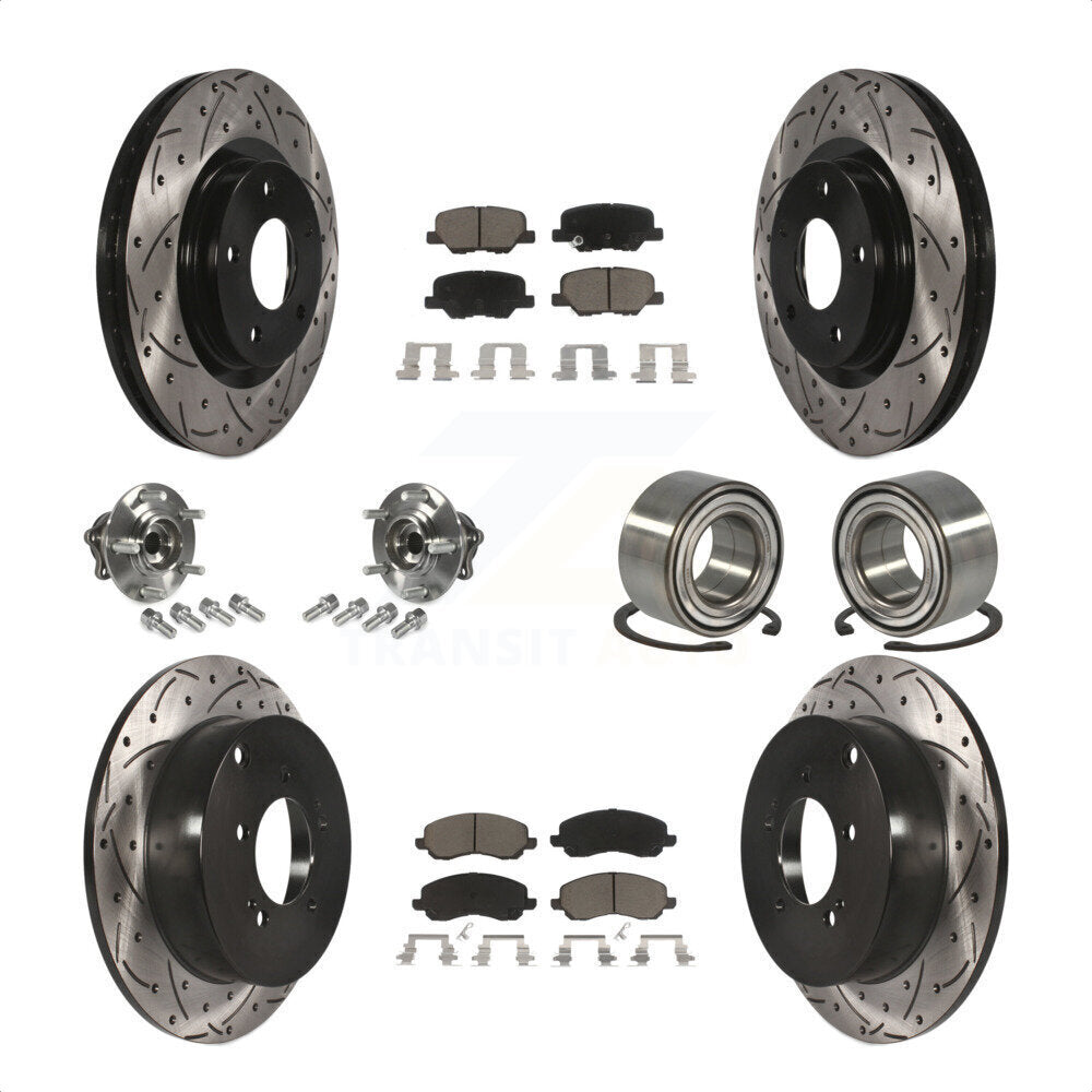 Front Rear Wheel Hub Bearings Assembly Coated Disc Brake Rotors And Ceramic Pads Kit (10Pc) For 2013 Mitsubishi Outlander AWD with 3.0L Without 7 Passenger Seating KBB-117526 by Transit Auto