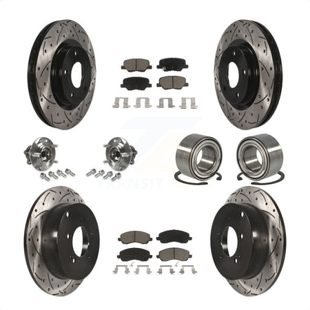 Front Rear Wheel Hub Bearings Assembly Coated Disc Brake Rotors And Ceramic Pads Kit (10Pc) For 2013 Mitsubishi Outlander AWD with 3.0L Without 7 Passenger Seating KBB-117526 by Transit Auto