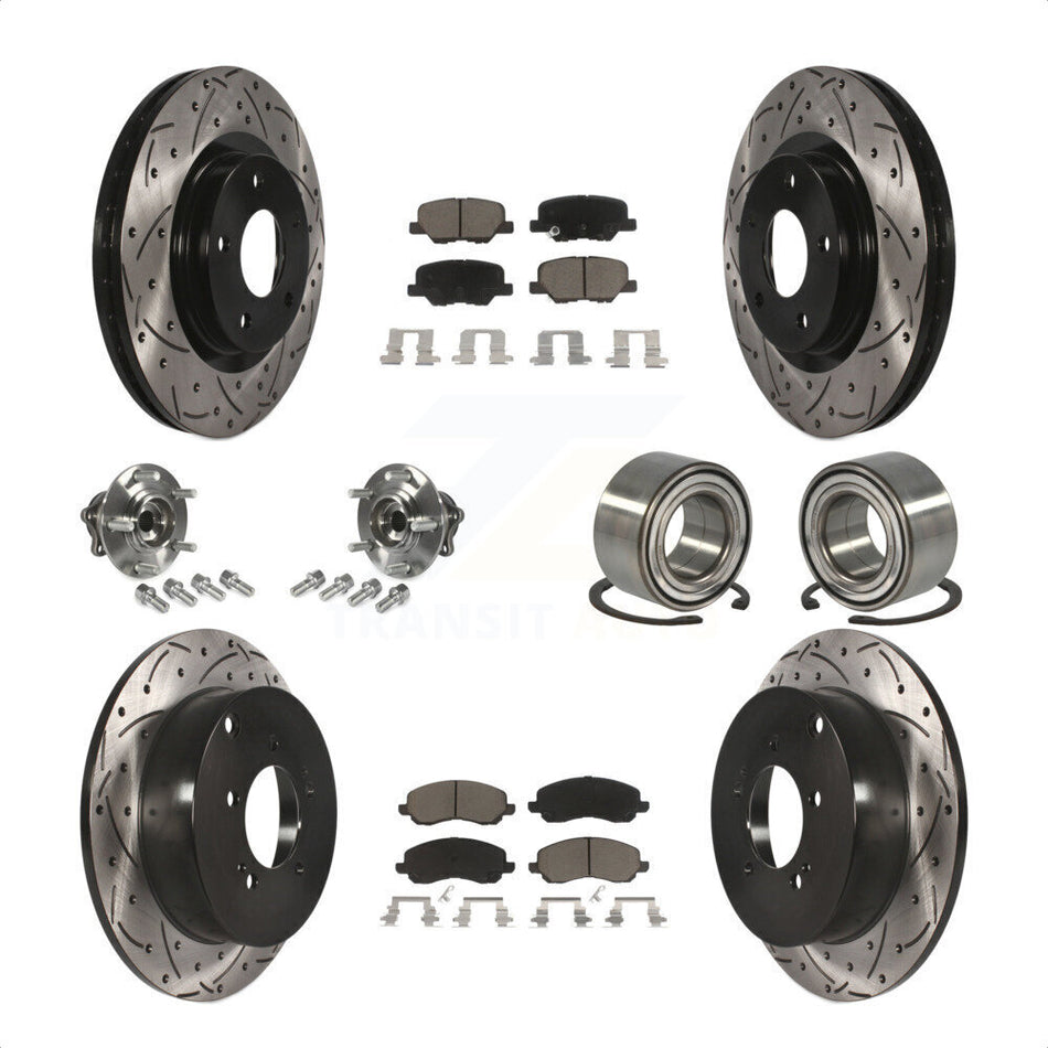 Front Rear Wheel Hub Bearings Assembly Coated Disc Brake Rotors And Ceramic Pads Kit (10Pc) For 2013 Mitsubishi Outlander AWD with 3.0L Without 7 Passenger Seating KBB-117526 by Transit Auto