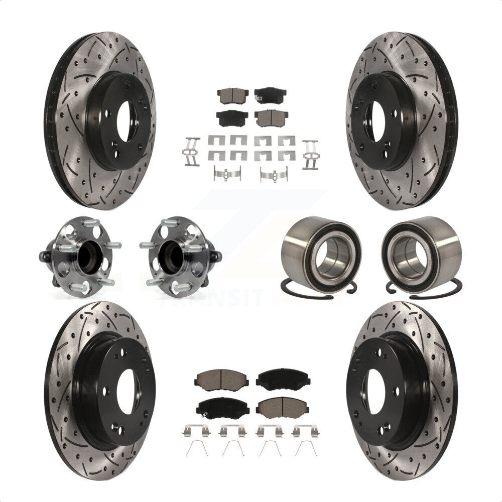Front Rear Wheel Hub Bearings Assembly Coated Disc Brake Rotors And Ceramic Pads Kit (10Pc) For Honda Civic KBB-117566 by Transit Auto