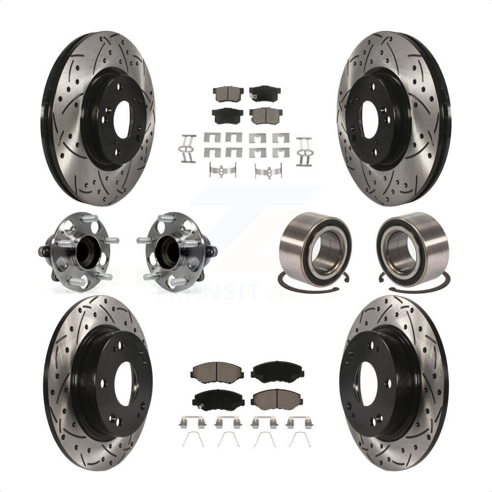 Front Rear Wheel Hub Bearings Assembly Coated Disc Brake Rotors And Ceramic Pads Kit (10Pc) For 2013-2015 Acura ILX 2.4L KBB-117570 by Transit Auto