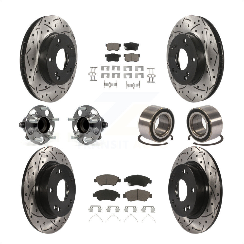 Front Rear Wheel Hub Bearings Assembly Coated Disc Brake Rotors And Ceramic Pads Kit (10Pc) For 2015 Acura ILX 1.5L KBB-117571 by Transit Auto