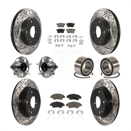 Front Rear Wheel Hub Bearings Assembly Coated Disc Brake Rotors And Ceramic Pads Kit (10Pc) For 2015 Acura ILX 1.5L KBB-117571 by Transit Auto