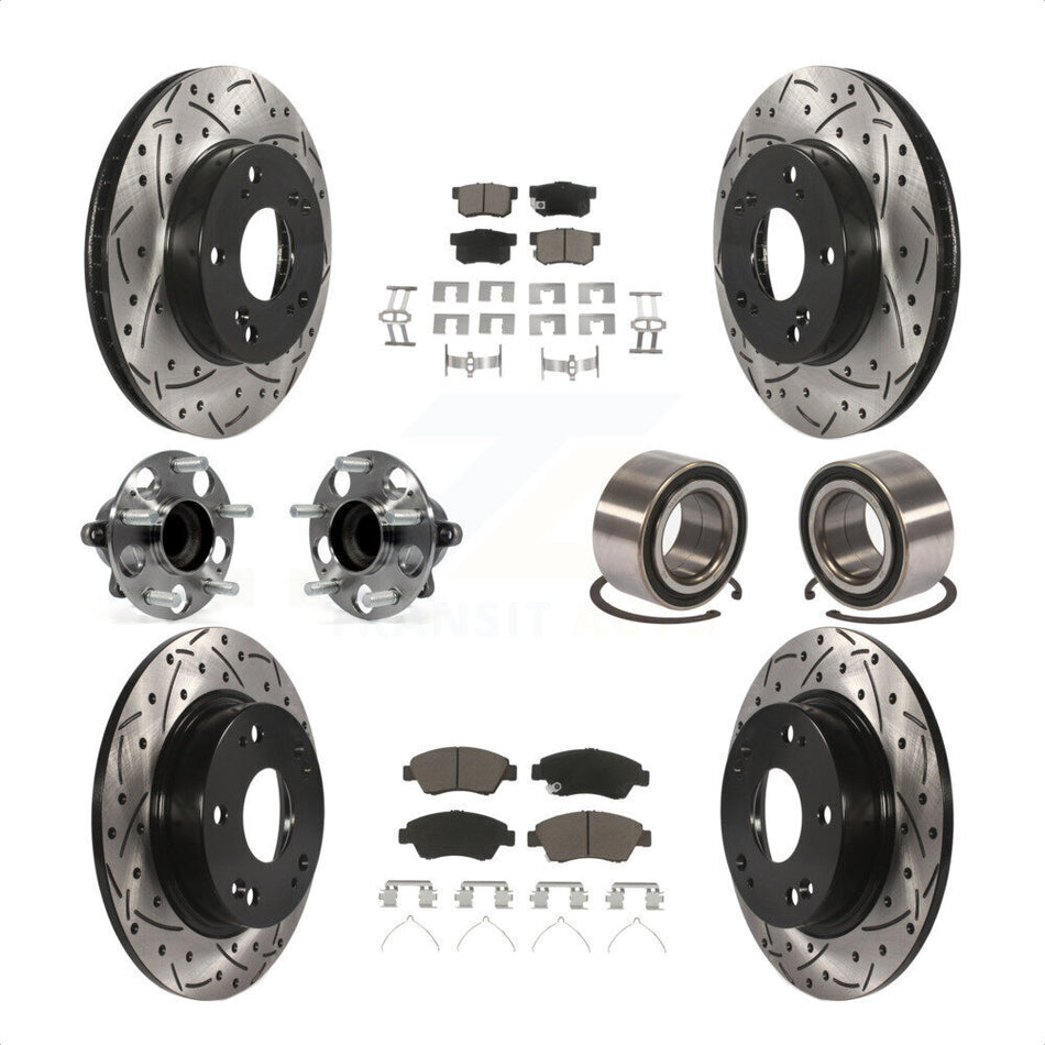 Front Rear Wheel Hub Bearings Assembly Coated Disc Brake Rotors And Ceramic Pads Kit (10Pc) For 2015 Acura ILX 1.5L KBB-117571 by Transit Auto