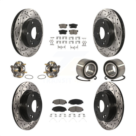 Front Rear Wheel Hub Bearings Assembly Coated Disc Brake Rotors And Ceramic Pads Kit (10Pc) For Honda Civic KBB-117580 by Transit Auto