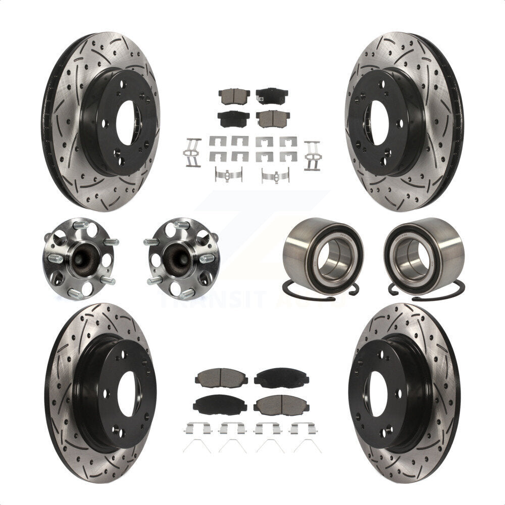 Front Rear Wheel Hub Bearings Assembly Coated Disc Brake Rotors And Ceramic Pads Kit (10Pc) For 2012 Honda Civic LX Vehicles Manufactured In Canada KBB-117581 by Transit Auto