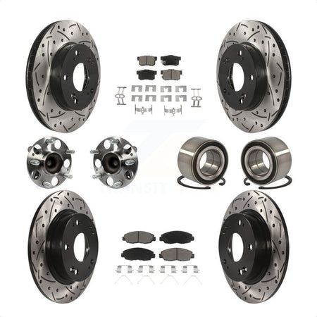 Front Rear Wheel Hub Bearings Assembly Coated Disc Brake Rotors And Ceramic Pads Kit (10Pc) For 2012 Honda Civic LX Vehicles Manufactured In Canada KBB-117581 by Transit Auto