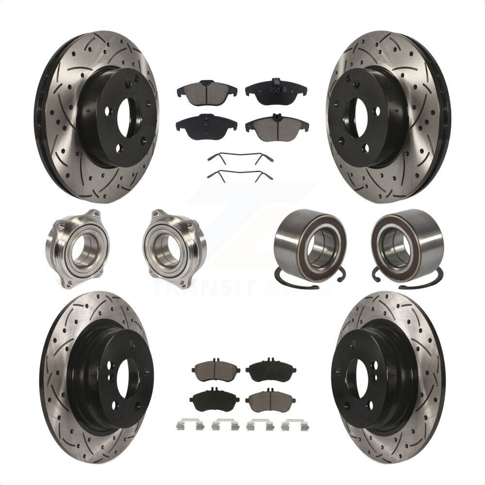 Front Rear Wheel Hub Bearings Assembly Coated Disc Brake Rotors And Ceramic Pads Kit (10Pc) For Mercedes-Benz C300 KBB-117591 by Transit Auto