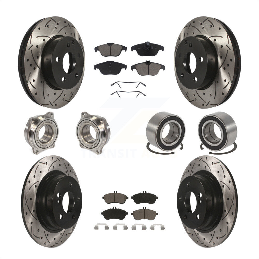 Front Rear Wheel Hub Bearings Assembly Coated Disc Brake Rotors And Ceramic Pads Kit (10Pc) For 2010-2010 Mercedes-Benz C300 C250 AWD KBB-117592 by Transit Auto