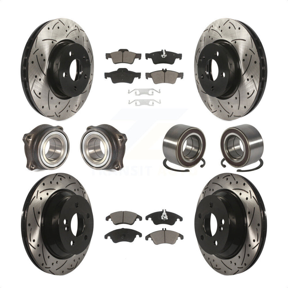Front Rear Wheel Hub Bearings Assembly Coated Disc Brake Rotors And Ceramic Pads Kit (10Pc) For Mercedes-Benz E350 E400 With 322mm Diameter Rotor KBB-117606 by Transit Auto