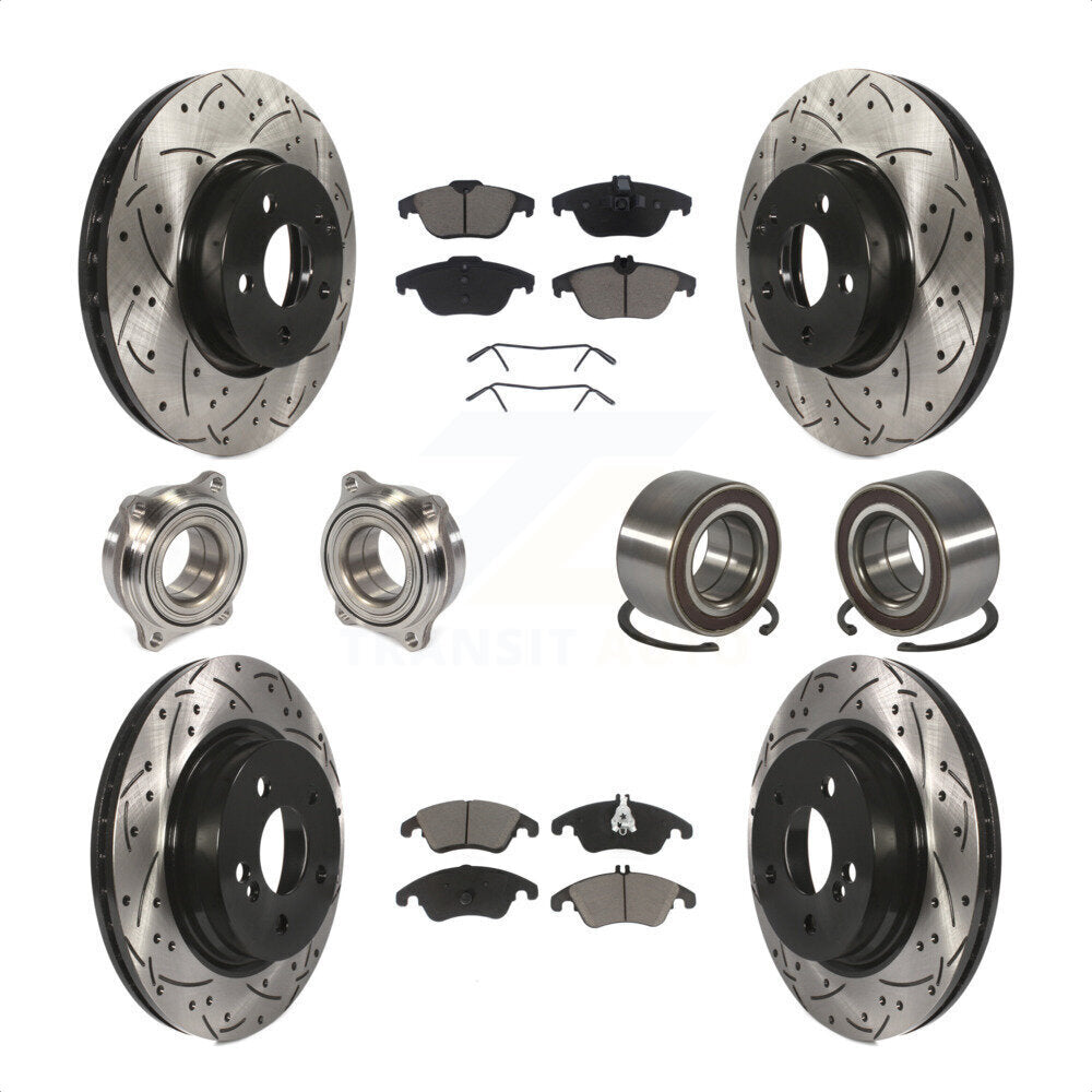 Front Rear Wheel Hub Bearings Assembly Coated Disc Brake Rotors And Ceramic Pads Kit (10Pc) For Mercedes-Benz C300 C350 KBB-117608 by Transit Auto