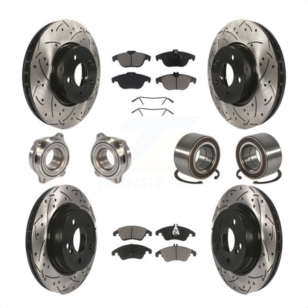 Front Rear Wheel Hub Bearings Assembly Coated Disc Brake Rotors And Ceramic Pads Kit (10Pc) For Mercedes-Benz C300 C350 KBB-117608 by Transit Auto
