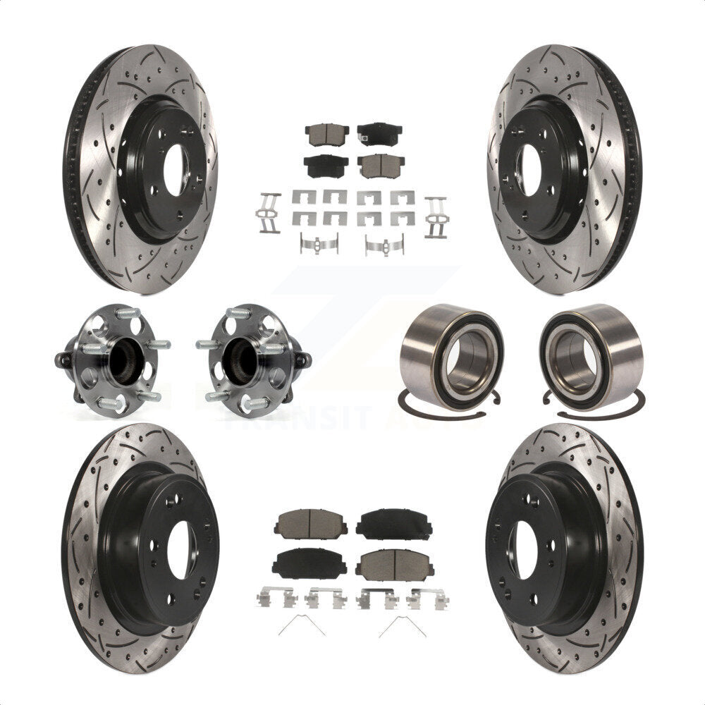 Front Rear Wheel Hub Bearings Assembly Coated Disc Brake Rotors And Ceramic Pads Kit (10Pc) For 2017-2018 Acura ILX KBB-117622 by Transit Auto